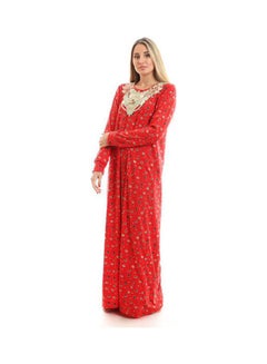 سيزار جلابية طويلة بطبعة مميزة وأكمام طويلة أحمر  - Image 3