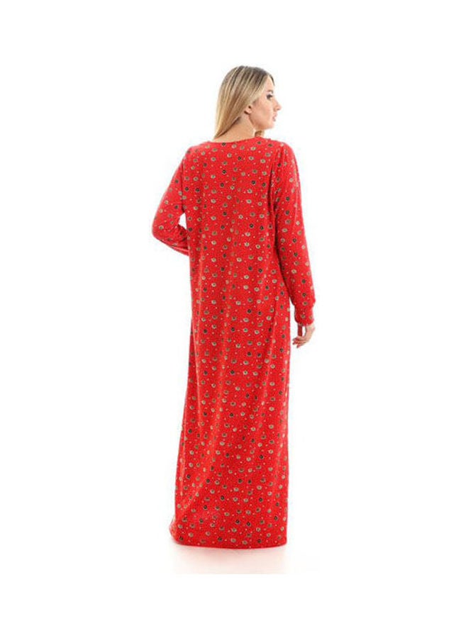 Caesar Printed Long Sleeve Maxi Jalabiya Red  - Image 4