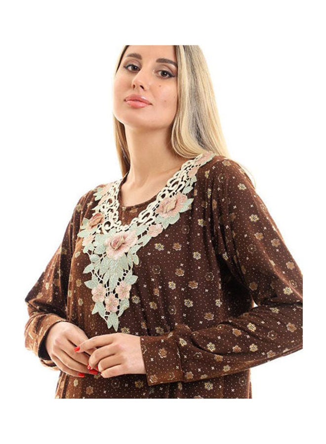 Caesar - Printed Long Sleeve Maxi Jalabiya Brown - Image 1