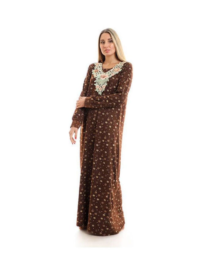 Caesar - Printed Long Sleeve Maxi Jalabiya Brown - Image 1