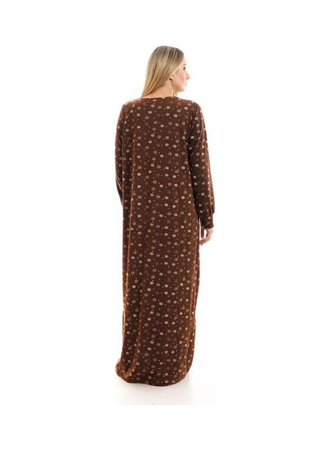 Caesar - Printed Long Sleeve Maxi Jalabiya Brown - Image 1