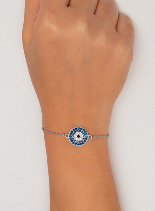 Pipa Bella - Silver Plated Blue Color Cubic Zirconia Tahira Evil Eye Bracelet - Image 1
