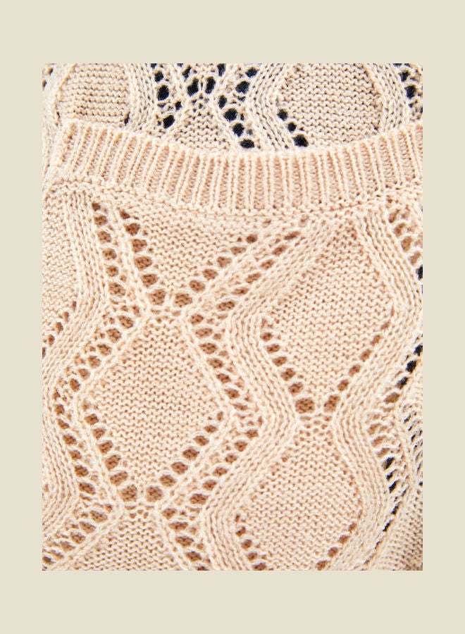 LC WAIKIKI - Grace V Neck Self Patterned Long Sleeve Women's Knitwear Cardigan Beige Melange - Image 1