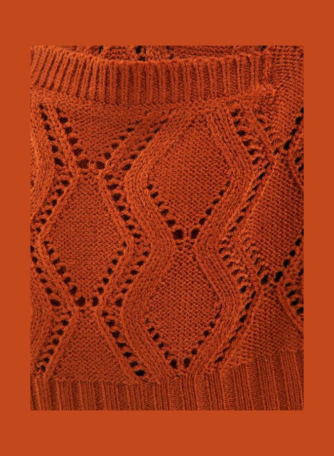 ال سي وايكيكي - Grace V Neck Self Patterned Long Sleeve Women's Knitwear Cardigan Reddish Brown - Image 1