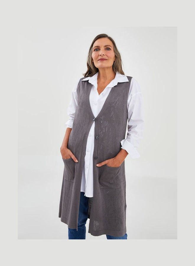 LC WAIKIKI - Grace V-Neck Openwork Viscose Women's Vest Mid Grey - Image 1