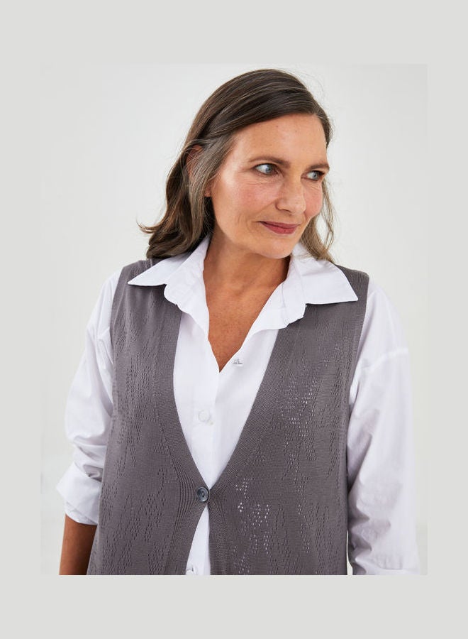 LC WAIKIKI - Grace V-Neck Openwork Viscose Women's Vest Mid Grey - Image 1