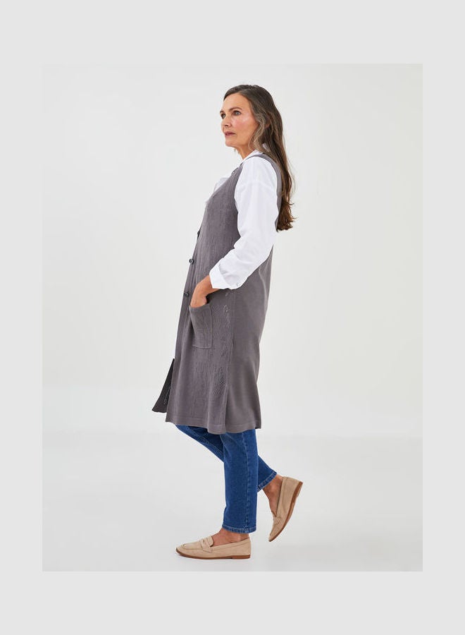 LC WAIKIKI - Grace V-Neck Openwork Viscose Women's Vest Mid Grey - Image 1