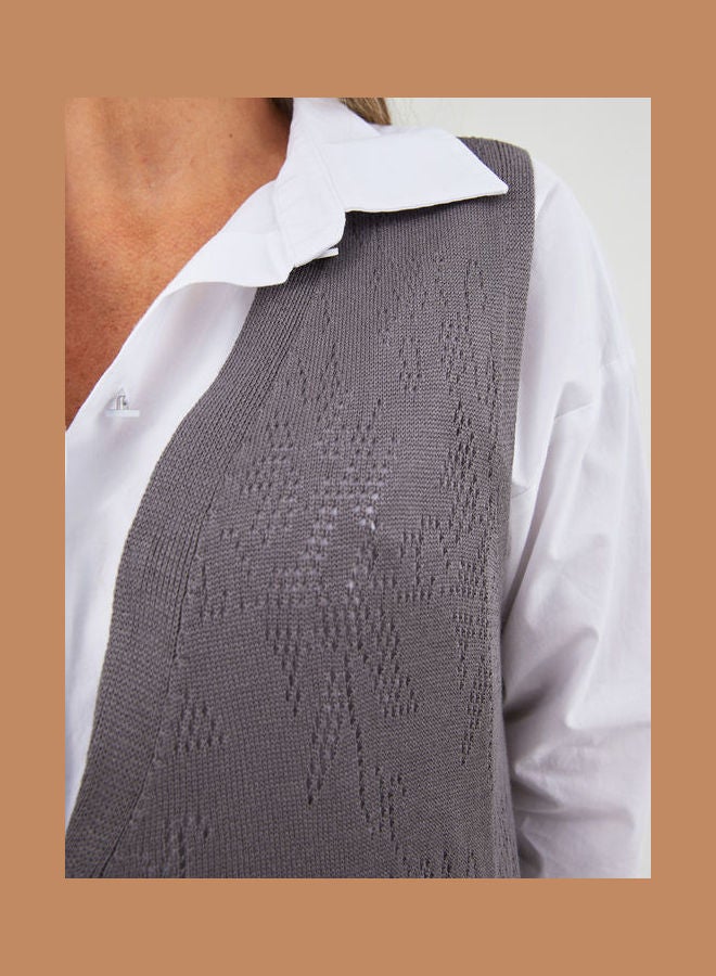 LC WAIKIKI - Grace V-Neck Openwork Viscose Women's Vest Mid Grey - Image 1