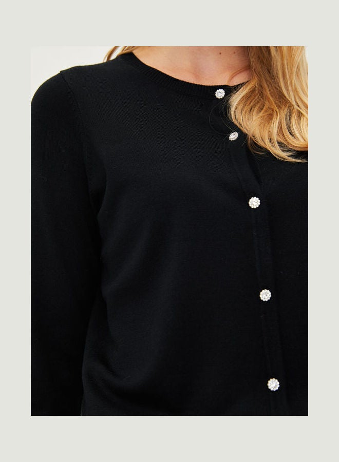 LC WAIKIKI - Basic Crew Neck Straight Long Sleeve Women Knitwear Cardigan Black - Image 1