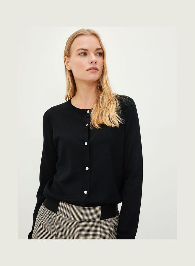 LC WAIKIKI - Basic Crew Neck Straight Long Sleeve Women Knitwear Cardigan Black - Image 1