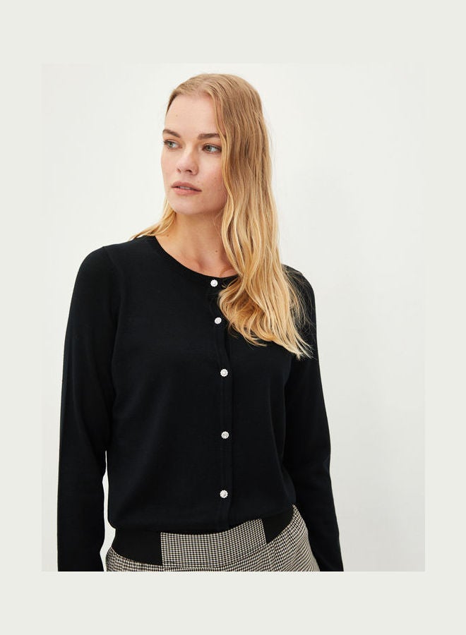 LC WAIKIKI - Basic Crew Neck Straight Long Sleeve Women Knitwear Cardigan Black - Image 1