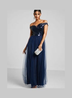 Off-Shoulder Sweetheart Dress Navy