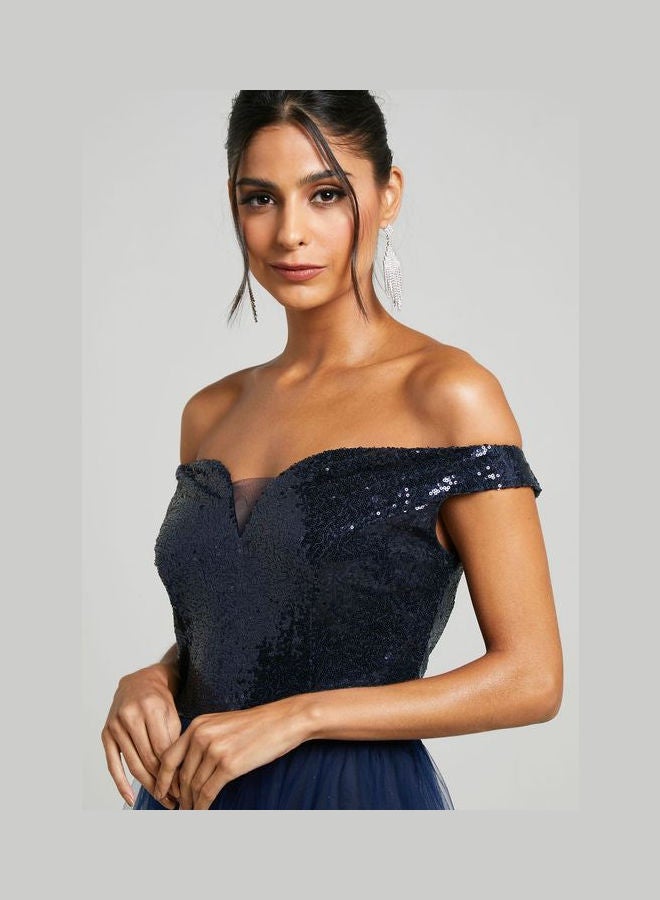 Ella Limited Edition - Off-Shoulder Sweetheart Dress Navy - Image 1