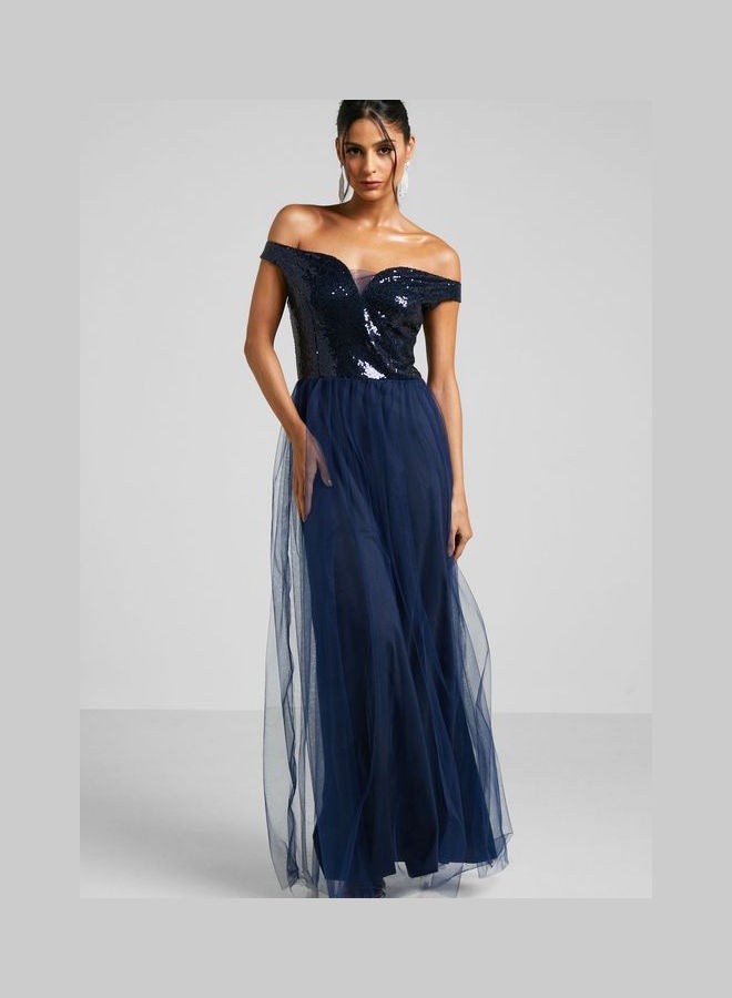 Ella Limited Edition - Off-Shoulder Sweetheart Dress Navy - Image 1