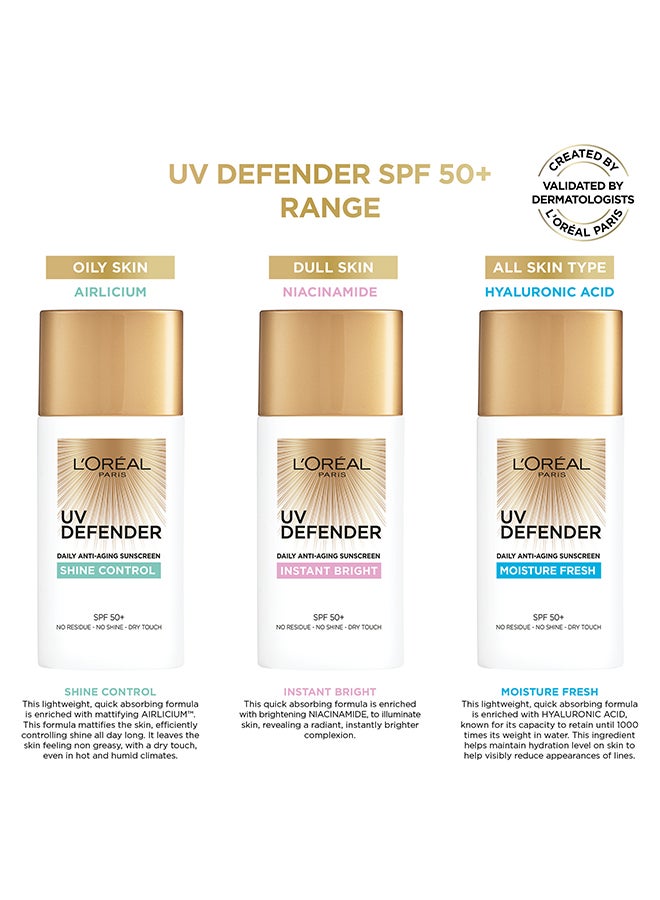 لوريال باريس - لوريال باريس يو في ديفيندر كريم حماية من الشمس يومي مع SPF50+ لإزالة اللّمعان مركز بايرليسيوم 50 مل أبيض 50ملليلتر - Image 1