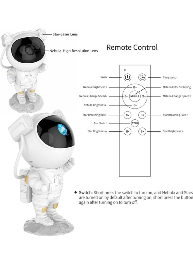 Arabest - Kids Astronaut Star Galaxy Projector Light with Timer and Remote Control White 24.5 x 11.6 x 12.4cm - Image 1