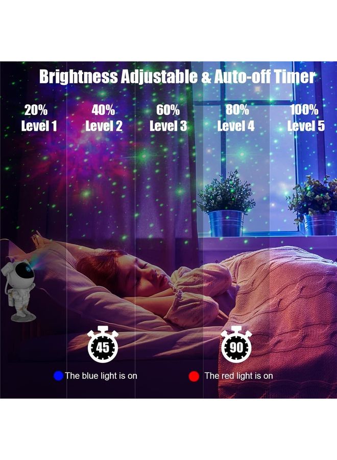 Arabest - Kids Astronaut Star Galaxy Projector Light with Timer and Remote Control White 24.5 x 11.6 x 12.4cm - Image 1