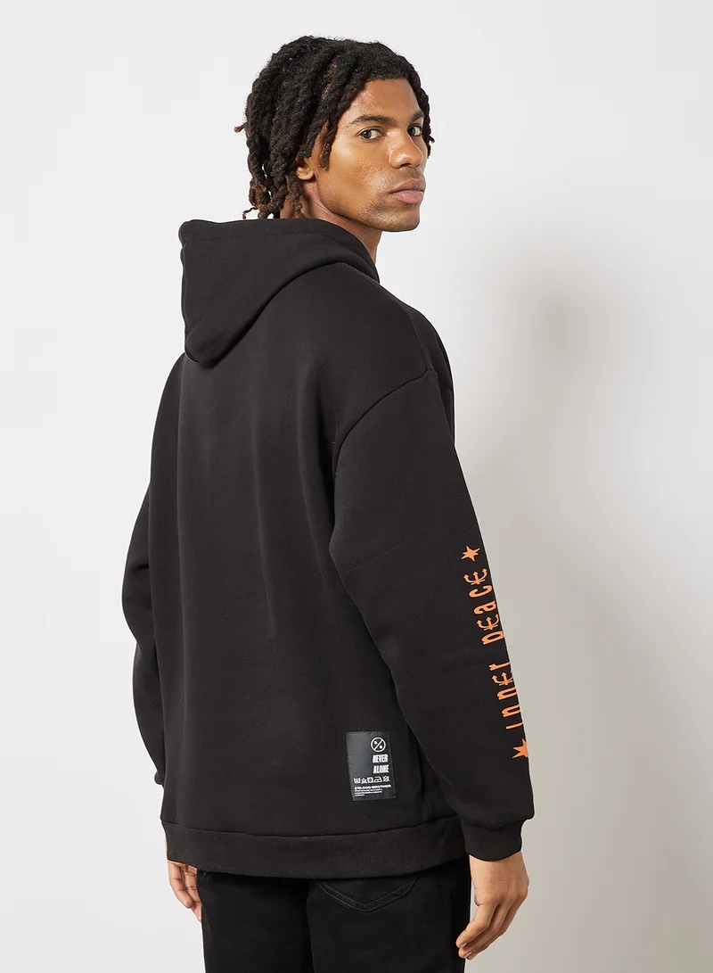 Blood Brother Slogan Print Hoodie Black