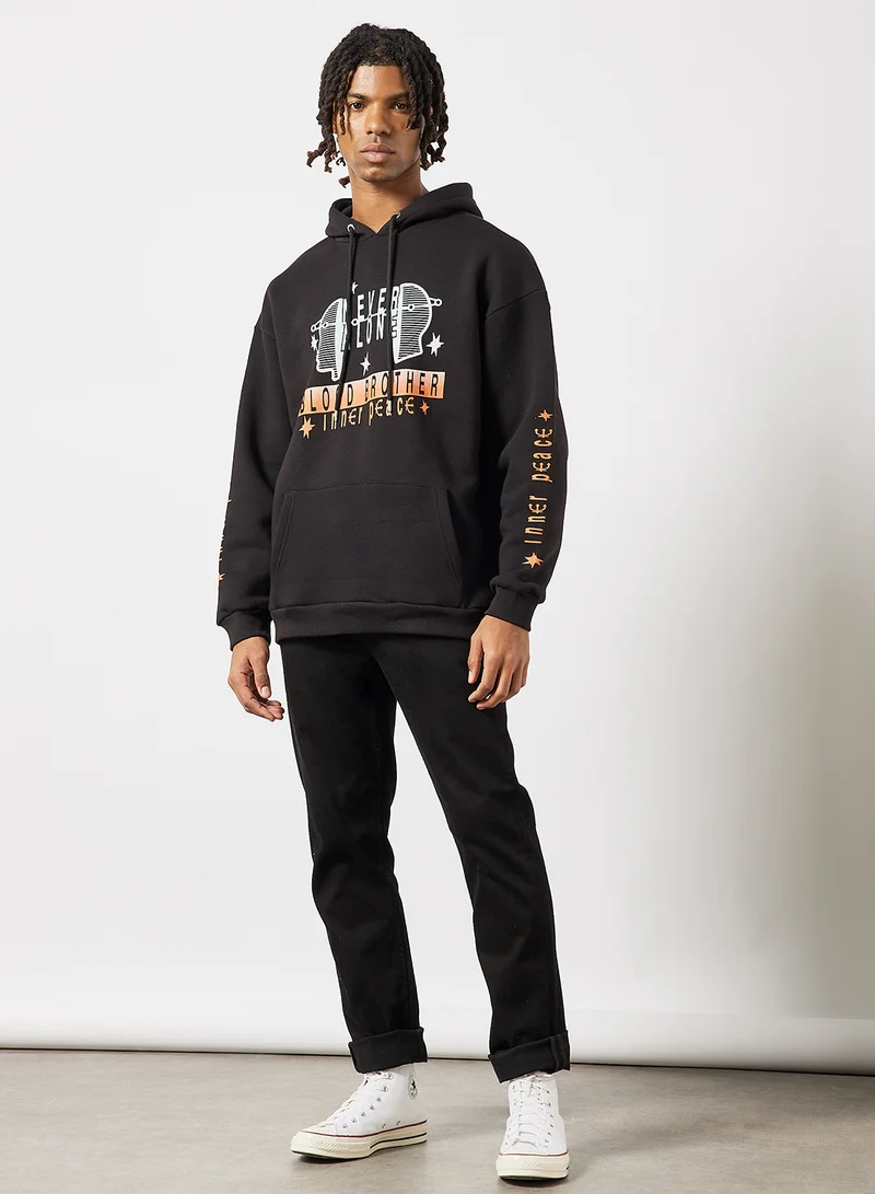 Blood Brother Slogan Print Hoodie Black