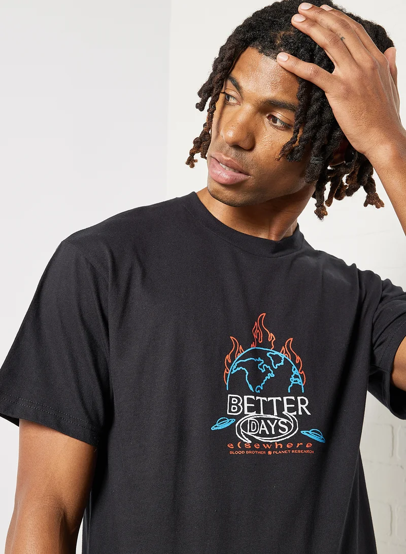 Blood Brother Slogan Print T-Shirt Black