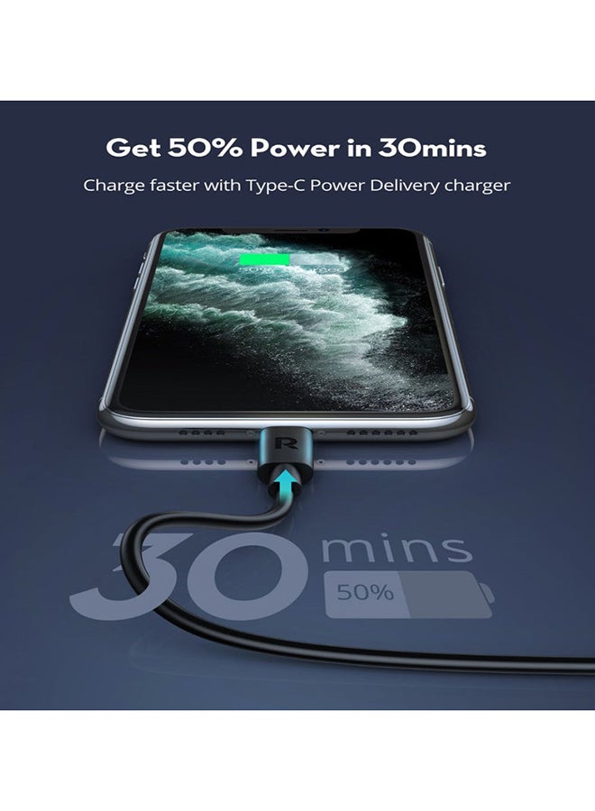 RAVPOWER - MFi Certified USB Cable With TypeC To Lightning Connector Black - Image 1