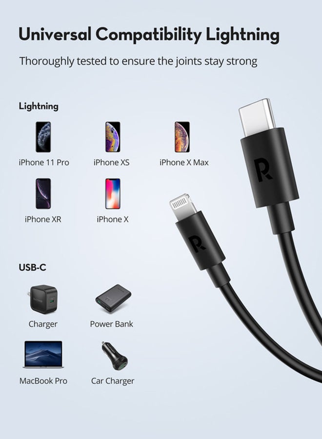 RAVPOWER - USB Cable With Type-C To Lightning Connector Black - Image 1