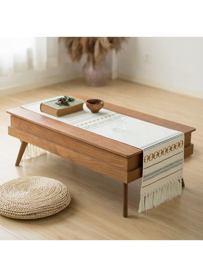 Generic Printed Cotton Woven Coffee Dining Table Runner Off White/Black/Yellow 34x230cm  - Image 3