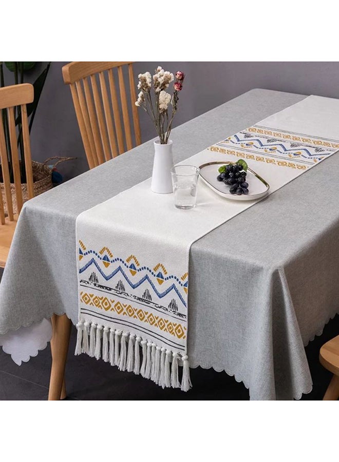 Generic Printed Cotton Woven Coffee Dining Table Runner Off White/Blue/Yellow 34x230cm  - Image 1