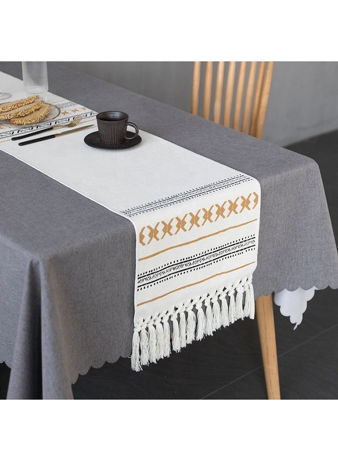 Generic Printed Cotton Woven Coffee Dining Table Runner Off White/Black/Yellow 34x230cm  - Image 1