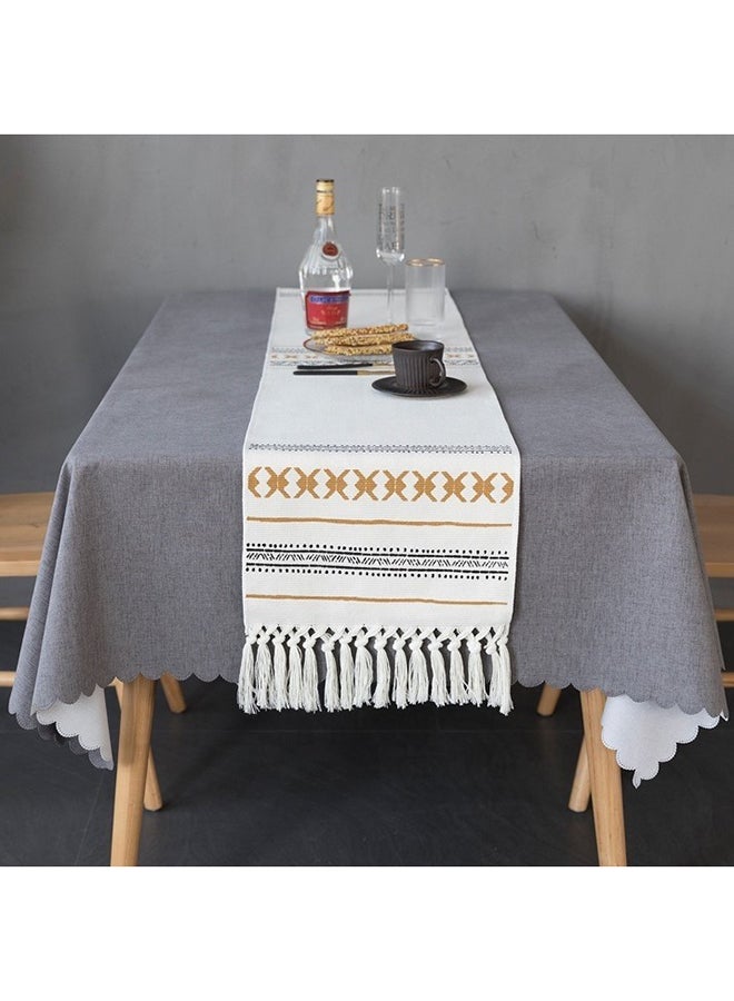 Generic Printed Cotton Woven Coffee Dining Table Runner Off White/Black/Yellow 34x230cm  - Image 2