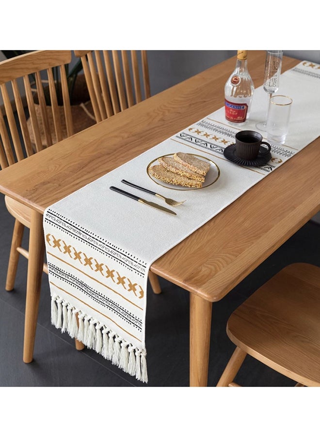 Generic Printed Cotton Woven Coffee Dining Table Runner Off White/Black/Yellow 34x230cm  - Image 5
