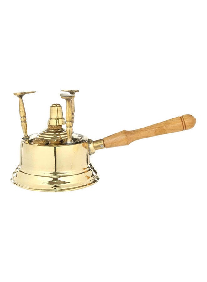 Copper Alcohol Burner With Wooden Handle Gold - Image 1