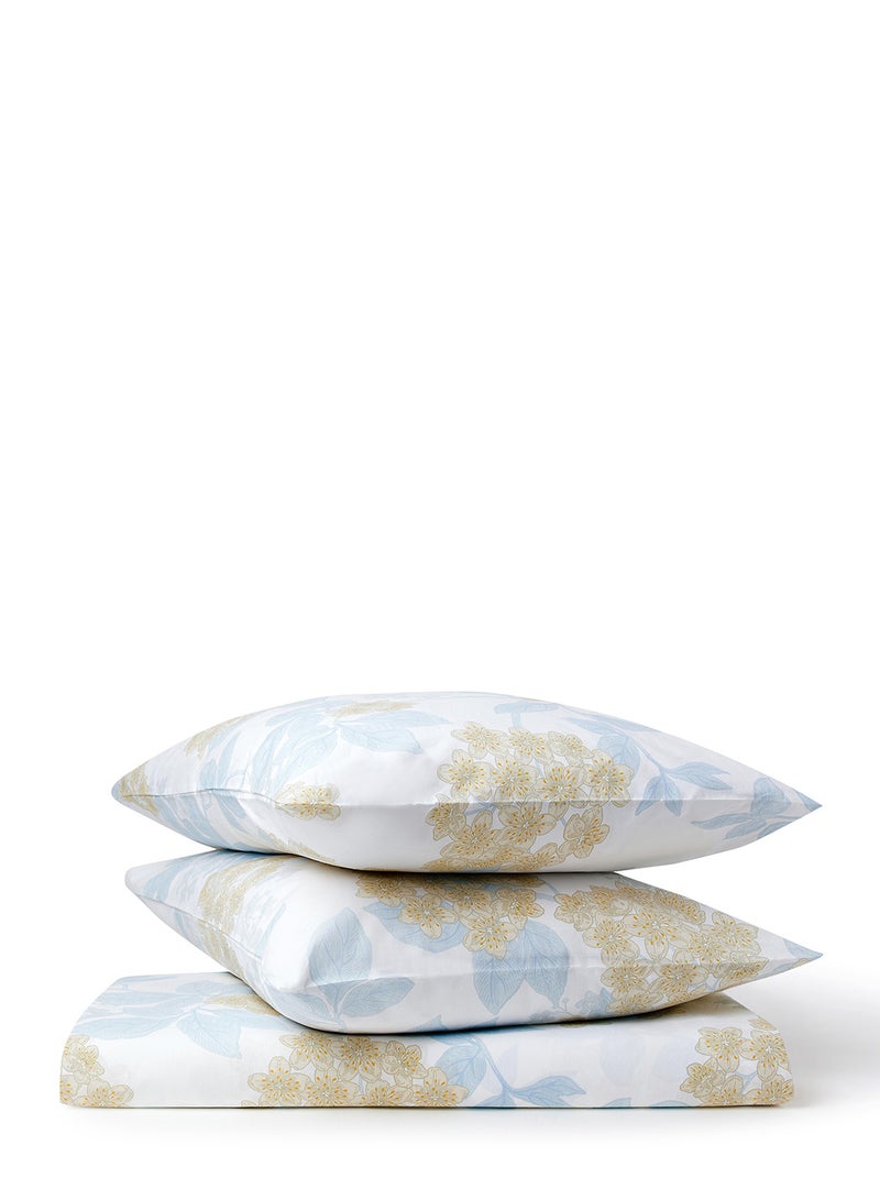 ايست من نون طقم ملاءات سرير ملائمة مقاس مزدوج مصنوع من قطن بيركال بنسبة 100% وخفيف الوزن للاستخدام اليومي 180 خيطًا عالي الجودة مكون من ملاءة سرير واحدة و2 غطاء وسادة بتصميم مطبوع باللون الأزرق الفاتح - Image 3