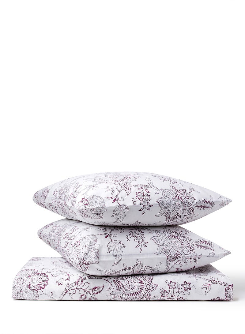 Noon East - Fitted Bedsheet Set King Size  100% Cotton Percale Light Weight Everyday Use 180 TC High Quality 1 Bed Sheet And 2 Pillow Cases Printed Design Pink/Grey Color Pink/Grey - Image 1
