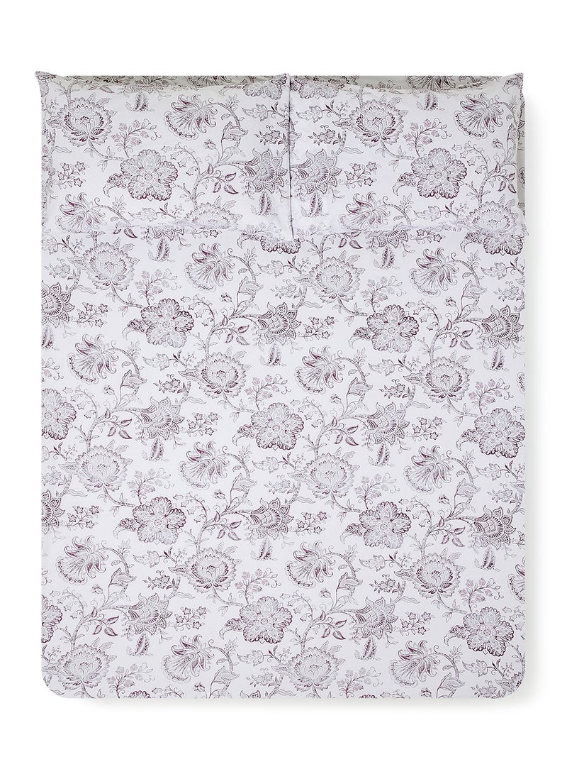 Noon East - Fitted Bedsheet Set King Size  100% Cotton Percale Light Weight Everyday Use 180 TC High Quality 1 Bed Sheet And 2 Pillow Cases Printed Design Pink/Grey Color Pink/Grey - Image 1