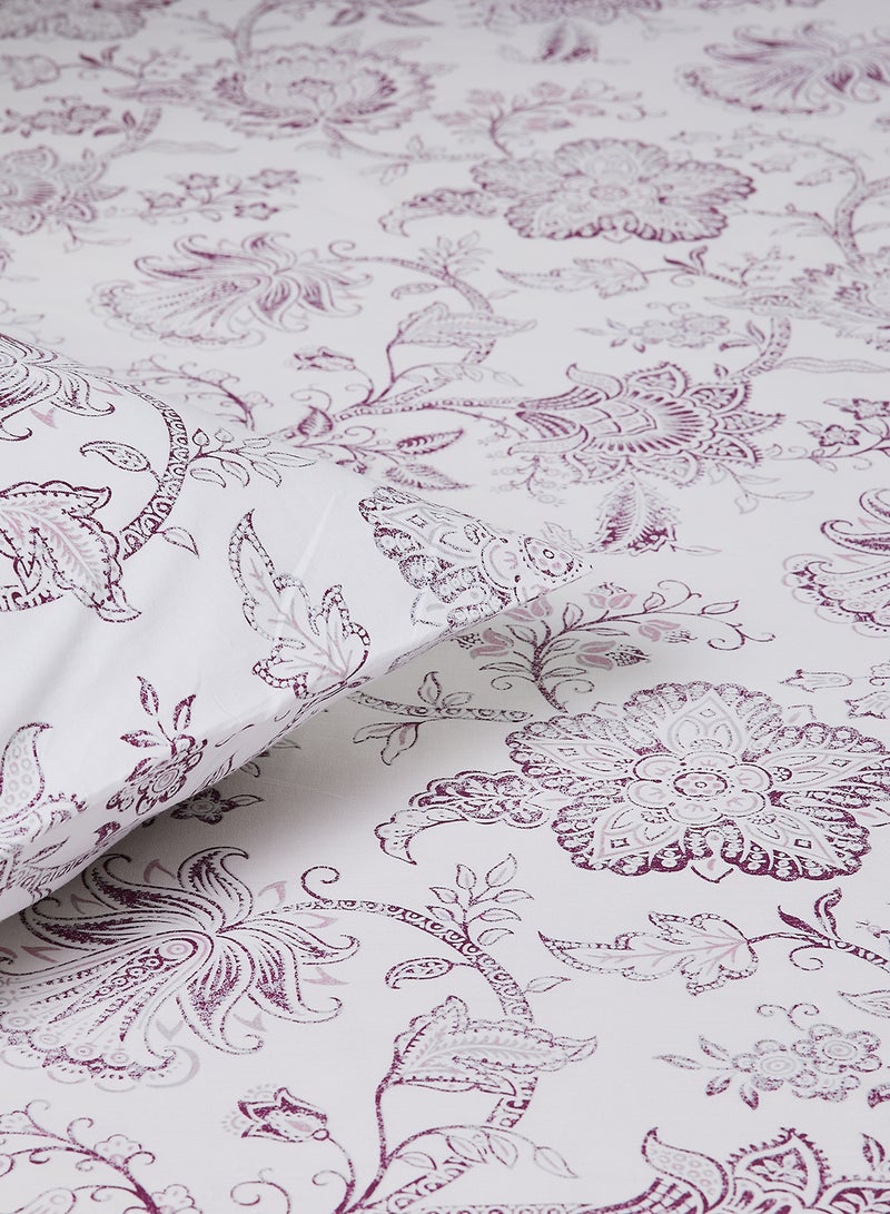 Noon East - Fitted Bedsheet Set King Size  100% Cotton Percale Light Weight Everyday Use 180 TC High Quality 1 Bed Sheet And 2 Pillow Cases Printed Design Pink/Grey Color Pink/Grey - Image 1