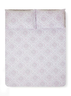Fitted Bedsheet Set King Size  100% Cotton Percale Light Weight Everyday Use 180 TC High Quality 1 Bed Sheet And 2 Pillow Cases Printed Design Lavendar Color Lavendar