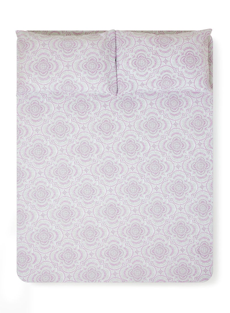 Noon East - Fitted Bedsheet Set King Size  100% Cotton Percale Light Weight Everyday Use 180 TC High Quality 1 Bed Sheet And 2 Pillow Cases Printed Design Lavendar Color Lavendar - Image 1