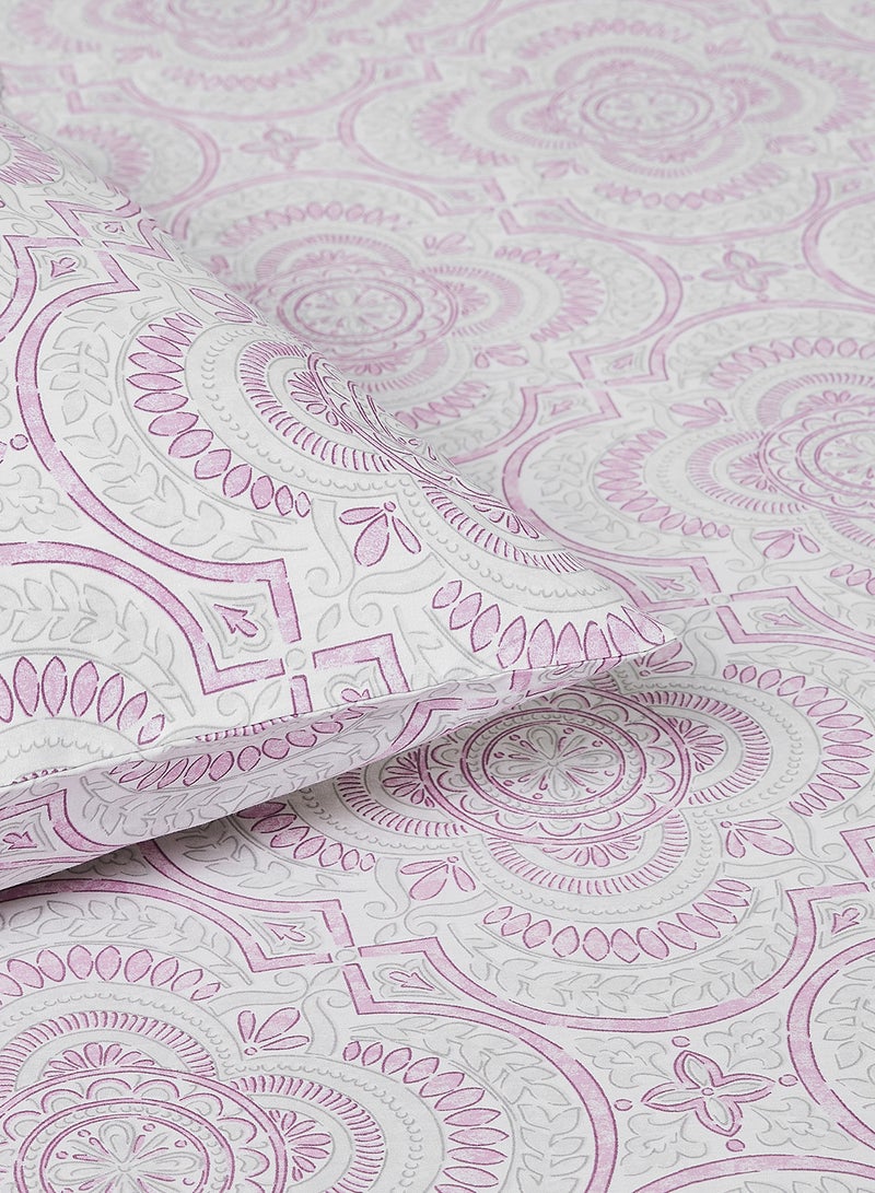 Noon East - Fitted Bedsheet Set King Size  100% Cotton Percale Light Weight Everyday Use 180 TC High Quality 1 Bed Sheet And 2 Pillow Cases Printed Design Lavendar Color Lavendar - Image 1