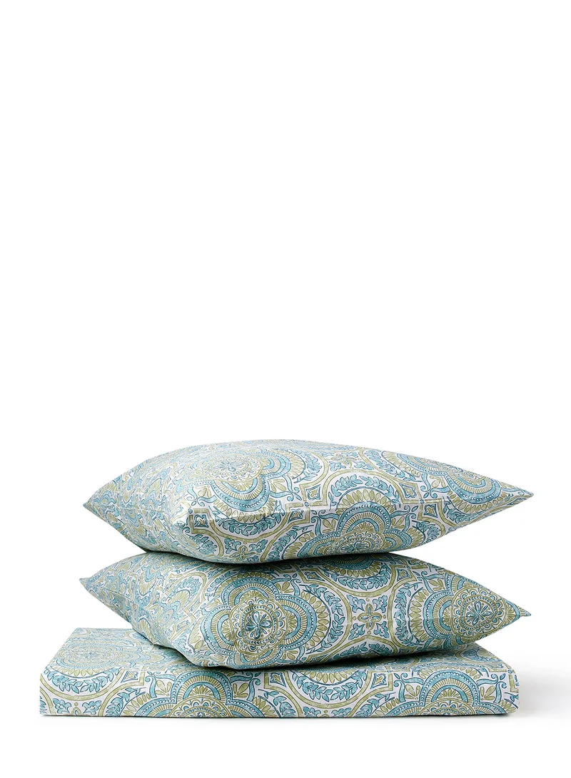 Noon East Duvet Cover Set - With 1 Duvet Cover 200X200 Cm And 2 Pillow Cover 50X75 Cm - For Queen Size Mattress - 100% Cotton Morgan Percale - 180 Thread Count Green