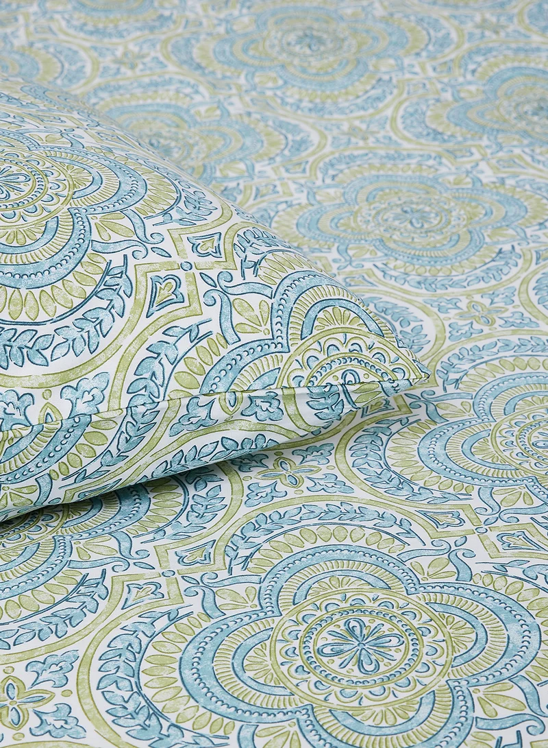 Noon East Duvet Cover Set - With 1 Duvet Cover 160X200 Cm And 2 Pillow Cover 50X75 Cm - For Double Size Mattress - 100% Cotton Morgan Percale - 180 Thread Count Green
