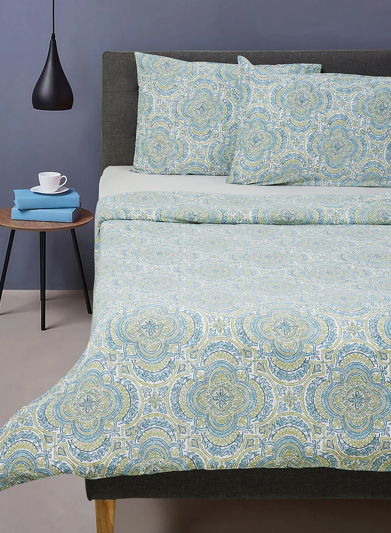Noon East Duvet Cover Set - With 1 Duvet Cover 200X200 Cm And 2 Pillow Cover 50X75 Cm - For Queen Size Mattress - 100% Cotton Morgan Percale - 180 Thread Count Green