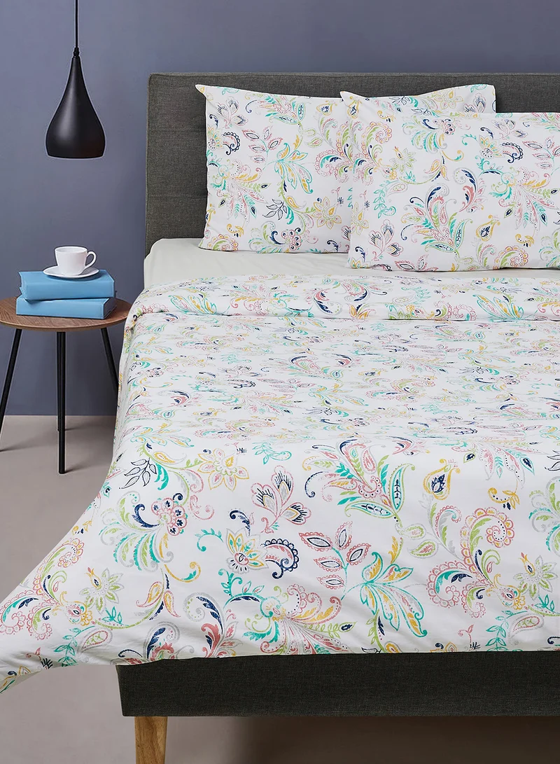 Noon East Duvet Cover Set - With 1 Duvet Cover 200X200 Cm And 2 Pillow Cover 50X75 Cm - For Queen Size Mattress - 100% Cotton Paisley Percale - 180 Thread Count Multi