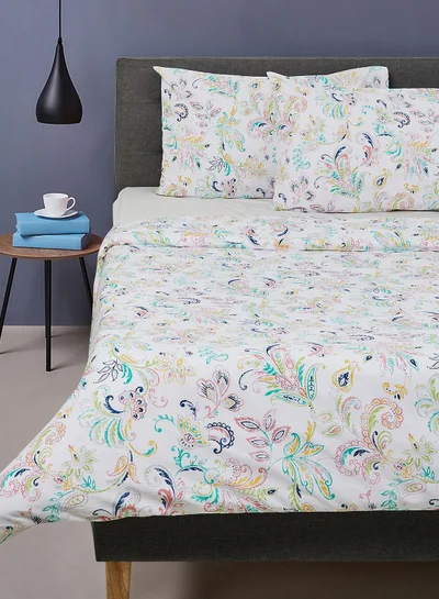 ايست من نون Duvet Cover Set - With 1 Duvet Cover 260X220 Cm And 2 Pillow Cover 50X75 Cm - For Super King Size Mattress - 100% Cotton Paisley Percale - 180 Thread Count Multi