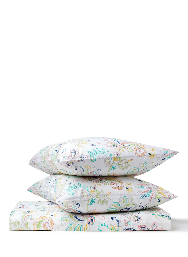Noon East Duvet Cover Set - With 1 Duvet Cover 260X220 Cm And 2 Pillow Cover 50X75 Cm - For Super King Size Mattress - 100% Cotton Paisley Percale - 180 Thread Count Multi