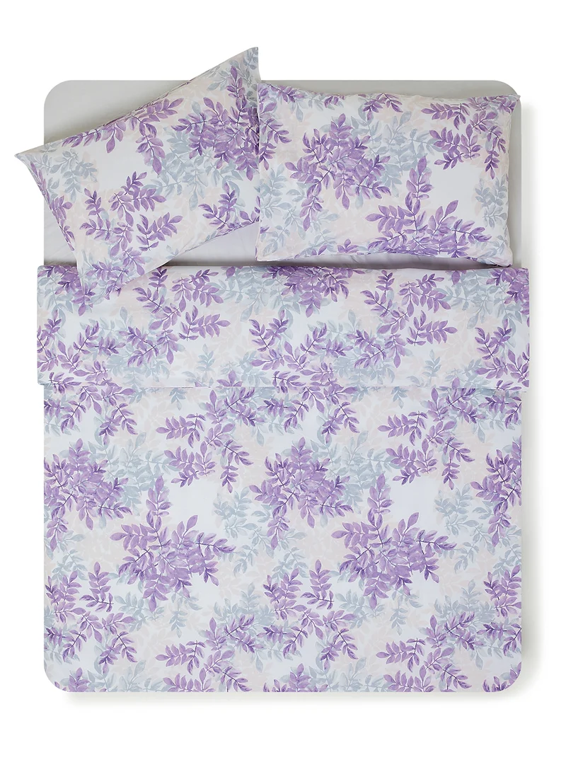 ايست من نون Duvet Cover Set- With 1 Duvet Cover 160X200 Cm And 2 Pillow Cover 50X75 Cm - For Double Size Mattress -Leaf Purple 100% Cotton 180 Thread Count Purple Double Purple