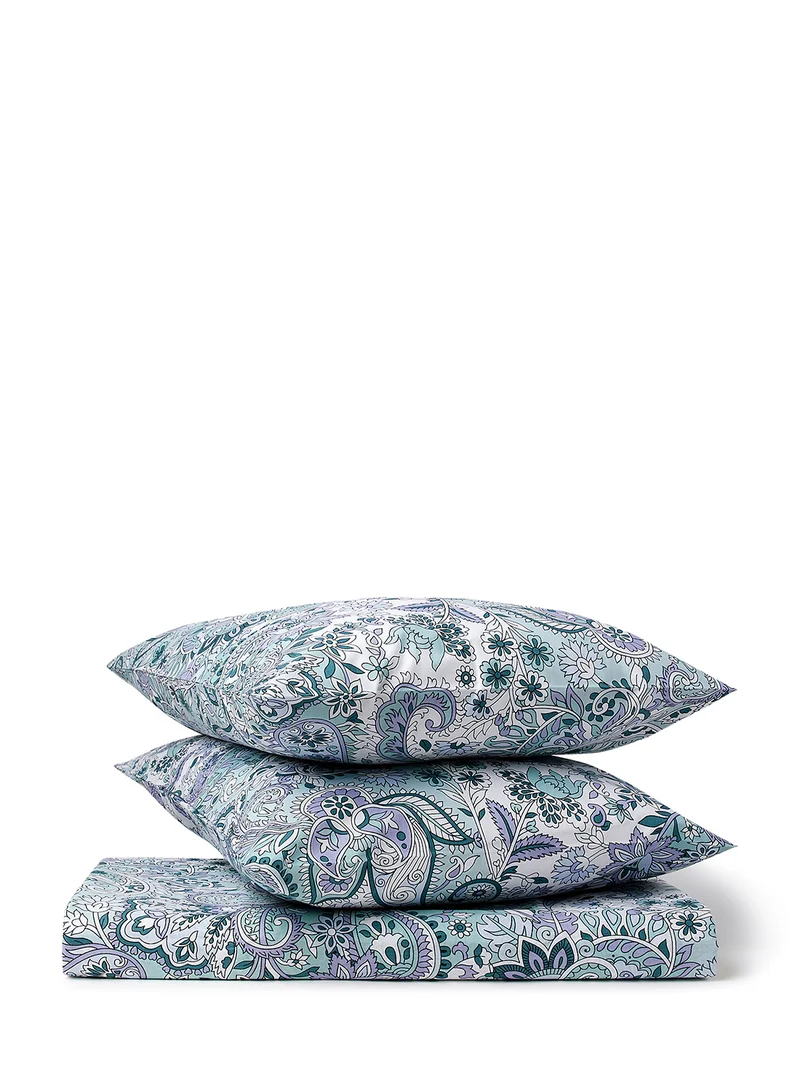 Noon East Duvet Cover Set - With 1 Duvet Cover 200X200 Cm And 2 Pillow Cover 50X75 Cm - For Queen Size Mattress - 100% Cotton 180 Thread Count Grey/Blue 200 x 200cm