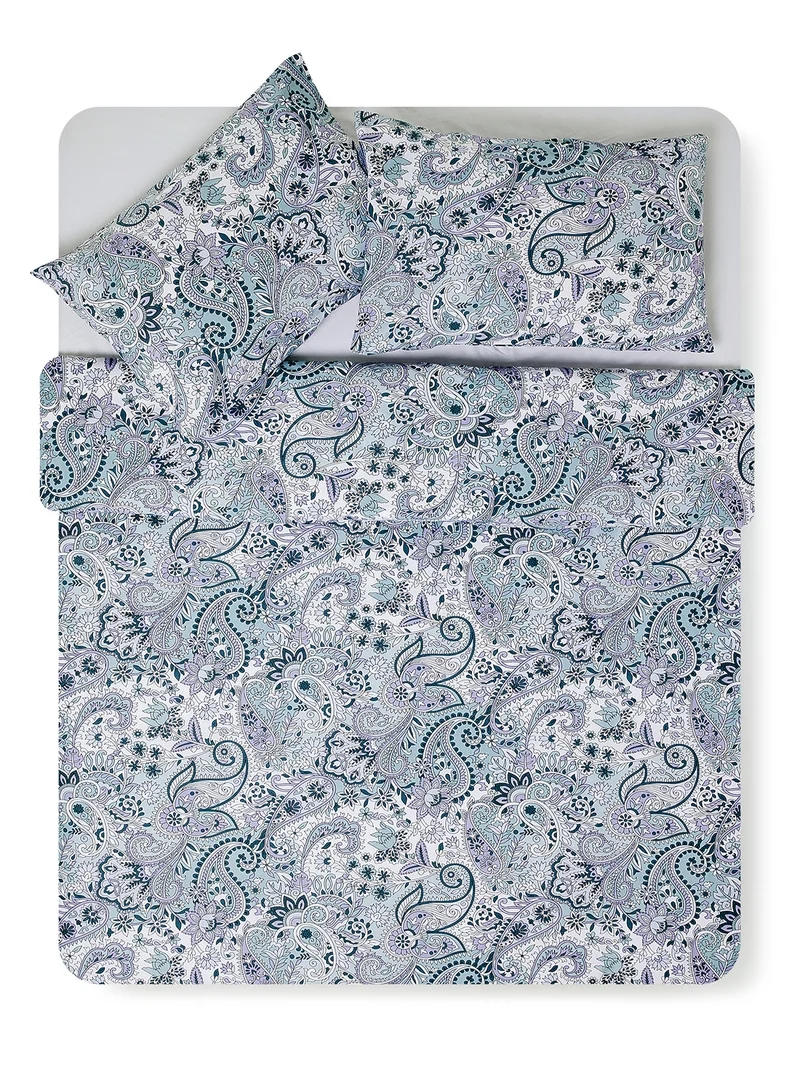 Noon East Duvet Cover Set - With 1 Duvet Cover 200X200 Cm And 2 Pillow Cover 50X75 Cm - For Queen Size Mattress - 100% Cotton 180 Thread Count Grey/Blue 200 x 200cm