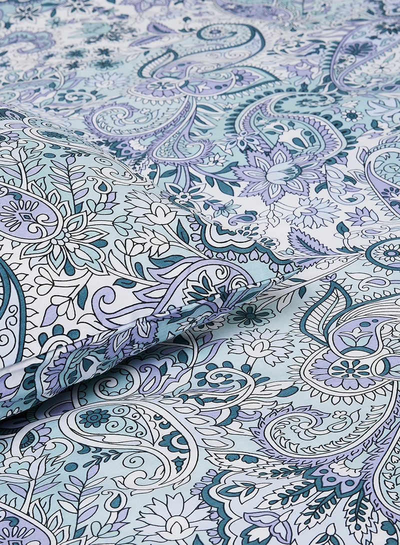 Noon East Duvet Cover Set - With 1 Duvet Cover 200X200 Cm And 2 Pillow Cover 50X75 Cm - For Queen Size Mattress - 100% Cotton 180 Thread Count Grey/Blue 200 x 200cm