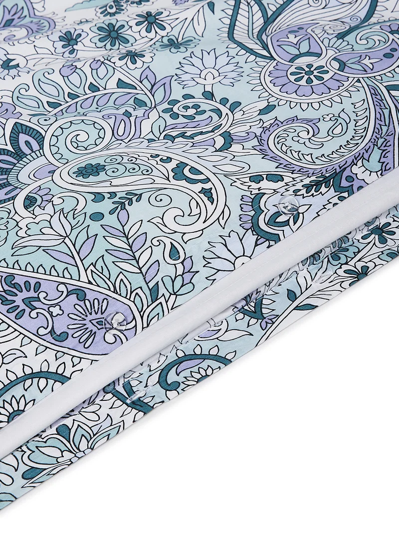 Noon East Duvet Cover Set - With 1 Duvet Cover 200X200 Cm And 2 Pillow Cover 50X75 Cm - For Queen Size Mattress - 100% Cotton 180 Thread Count Grey/Blue 200 x 200cm